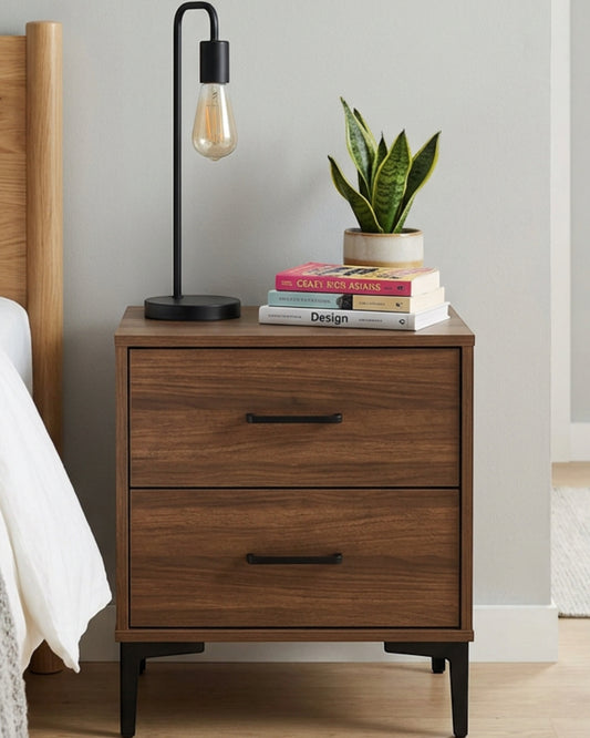 Dayvib Two Drawer Nightstand Walnut Black 23 in