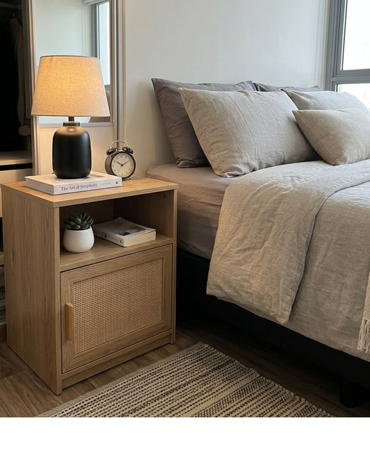 Dayvib Rattan Door Nightstand Natural Oak 24 in