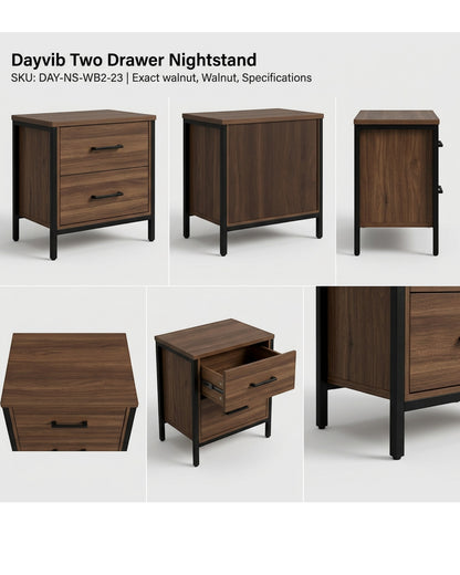 Dayvib Two Drawer Nightstand Walnut Black 23 in